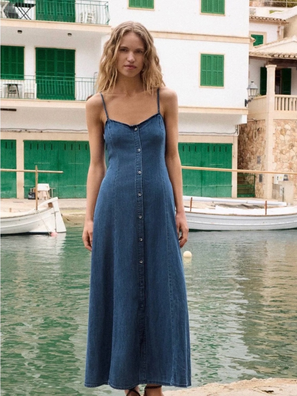 Z Supply Blue Denim Button-Front Maxi Dress